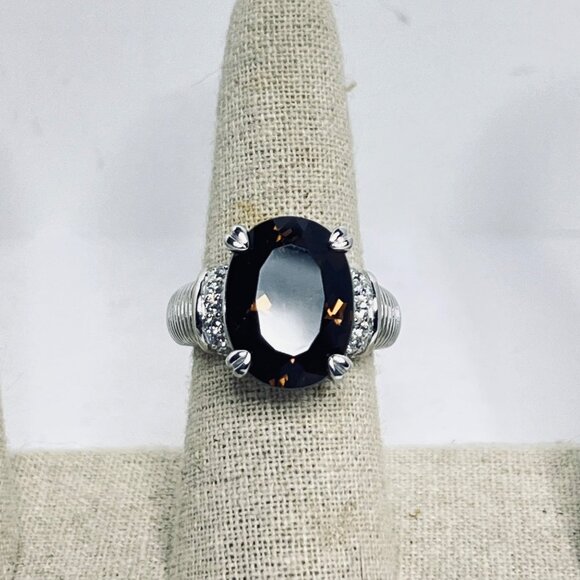 Judith Ripka Sterling Silver Smokey Quartz And Clear CZ Statement Ring (R458) - Picture 6 of 10